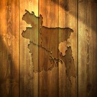 Bangladesh Map on lit Wooden Background