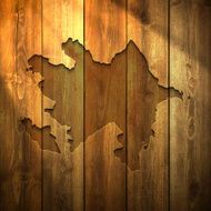 Azerbaijan Map on lit Wooden Background