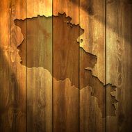 Armenia Map on lit Wooden Background