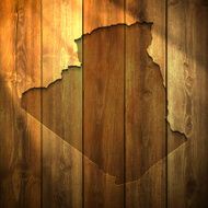 Algeria Map on lit Wooden Background