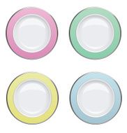Colorful plate with silver rims on white background Vector illustration