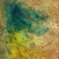 Green yellow and brown hand painted background on paper