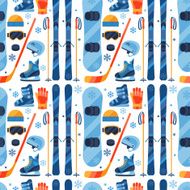 Winter sports seamless pattern with equipment flat icons N2