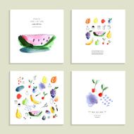 Watercolor art Fruits berries Set of four creative cards Vector