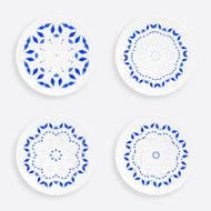 set of abstract blue floral plate pattern for design N2