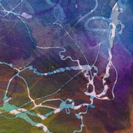 Colorful hand painted watercolor and ink abstract