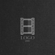 vector illustration with engraving film strip icon in flat style