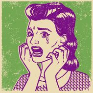 Retro Screen Print of a Crying Woman