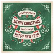 Green Christmad Card with Ribbons and Floral Ornaments