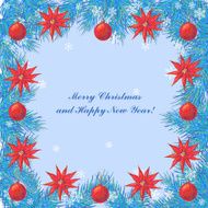 Christmas greeting card with fir twigs flowers balls N2
