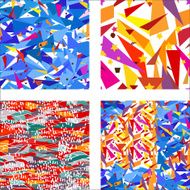 Seamless geometric colorful pattern with triangles stars and ripples N2