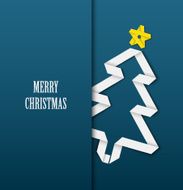 Christmas card with folded white paper tree