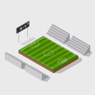 3d isometric soccer field with scoreboard vector