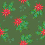 Seamless pattern with Christmas poinsettia and fir twigs N2