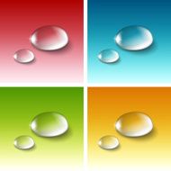 Vector Water Drops Set Isolated on Red Blue Yellow Green