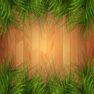 Wooden texture with green pine-needles Vector illustration N2