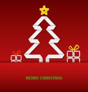 Christmas card with folded white paper tree template