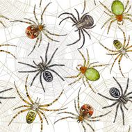 Halloween seamless pattern with spiders on web N2