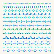Set of colored vector ornamental borders and pattern brushes