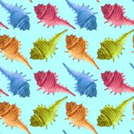 Watercolor seamless pattern with sea shells N2
