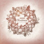 Hand drawn Xmas wreath vintage illustration