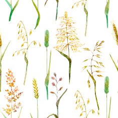 Hand drawn watercolor grass seamless pattern