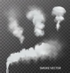 Set of realistic smoke steam on transparent background Vector