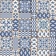 Seamless patchwork pattern from dark blue and white Moroccan tiles N7