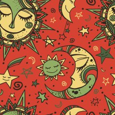 Tribal seamless pattern with sun moon and stars