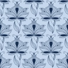 Airy lace indian blue floral seamless pattern