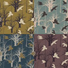 Set of 4 seamless textures Birds in flight on park