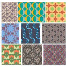 Set of 9 seamless geometric and line shape patterns set 4