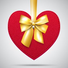 Red fabric heart with golden ribbon N2