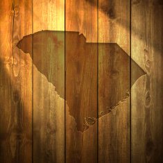 South Carolina Map on lit Wooden Background