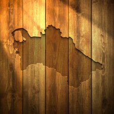 Turkmenistan Map on lit Wooden Background