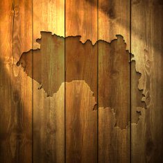 Guinea Map on lit Wooden Background