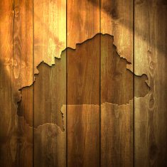 Burkina Faso Map on lit Wooden Background