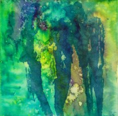 Green and blue hand painted texture on paper