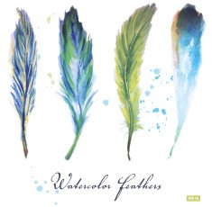 Watercolor set of feathers