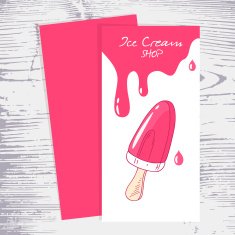 Menu template with hand drawn fruity ice cream Wood background N2