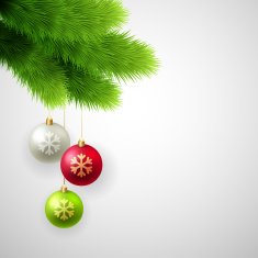 Vector Green Pine branches with white red and gold balls