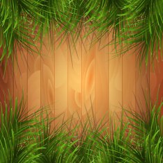 Wooden texture with green pine-needles Vector illustration N2