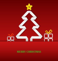 Christmas card with folded white paper tree template