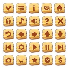 Set of gold square buttons vector game icons
