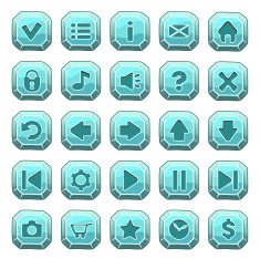 Set of blue stone square buttons vector game icons
