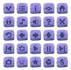 Set of stone square buttons vector game icons