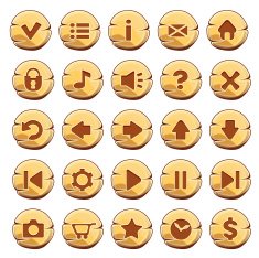 Set of gold round buttons vector game icons N2