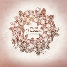 Hand drawn Xmas wreath vintage illustration