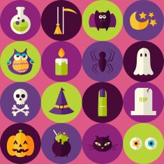 Flat Halloween Scary Witch Seamless Pattern Colorful Circles N2
