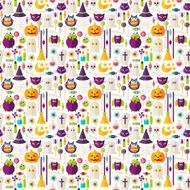 Flat Halloween Trick or Treat Objects Seamless Pattern N2